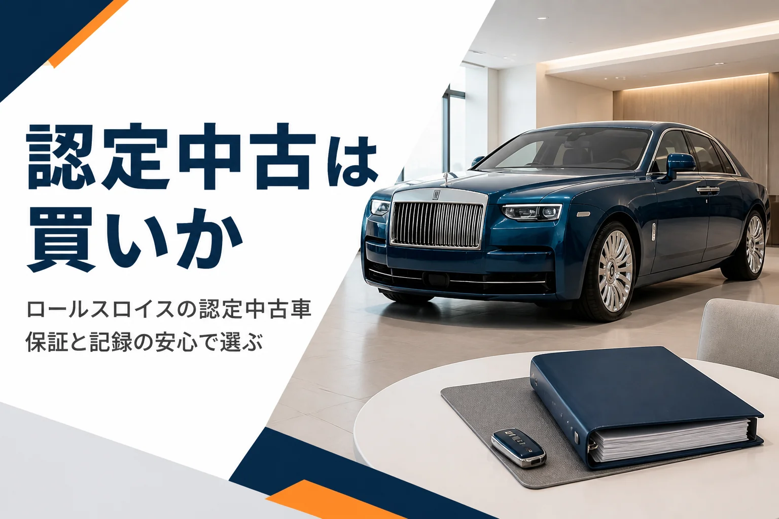 ショールームの高級サルーンと点検記録のファイルのアイキャッチ