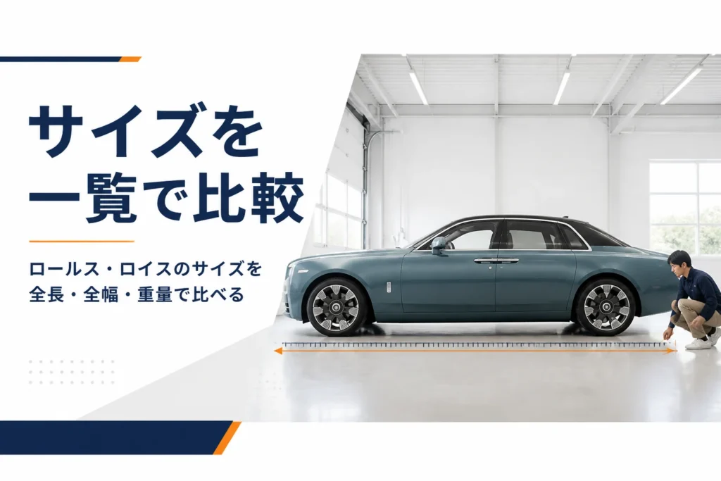 ガレージに停まった大型高級セダンを真横から見た様子